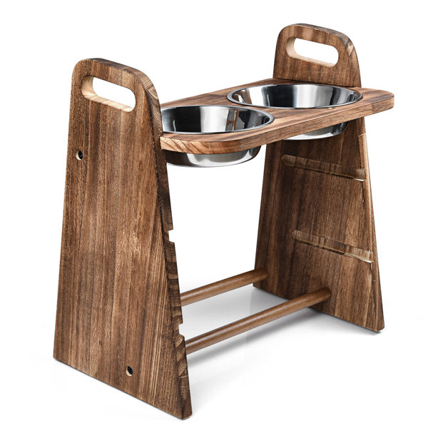 Emfogo Dog Bowls Elevated 3 Heights 4in 8in 13in Wood Raised Dog Bowl